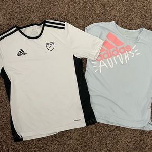 Adidas youth girls size 13/14 shirts. One jersey, one cotton